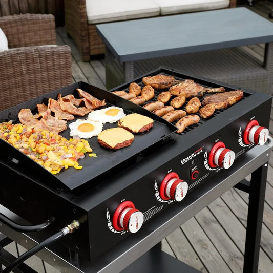 GD4002T 4-Burner Tailgater Grill and Griddle Combo, Portable Flat Top Propane Gas Grill with 40,000 BTUs Output for Backyard or Camping.