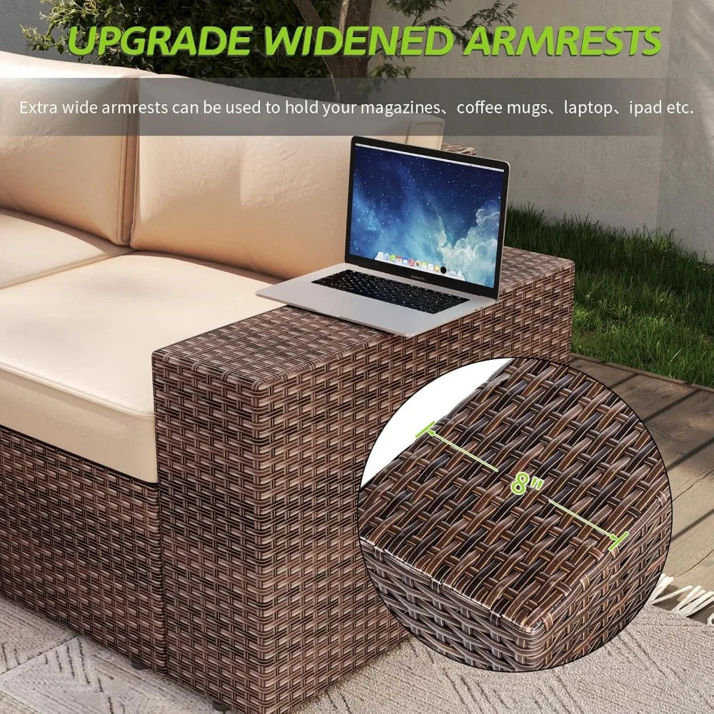7-Piece Outdoor Patio Furniture Set, Wicker Conversation Set with 44" Fire Pit Table, Thick Cushions