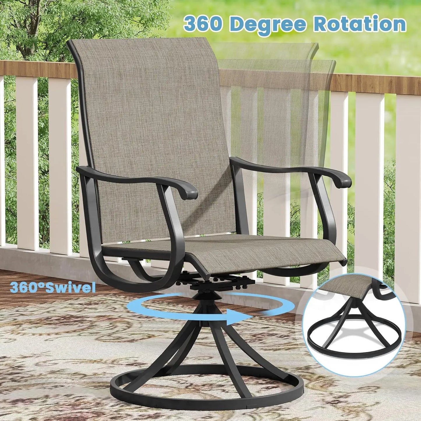 5-Piece Outdoor Dining Set with Textilene Swivel Chairs & 40.6" Round Metal Table