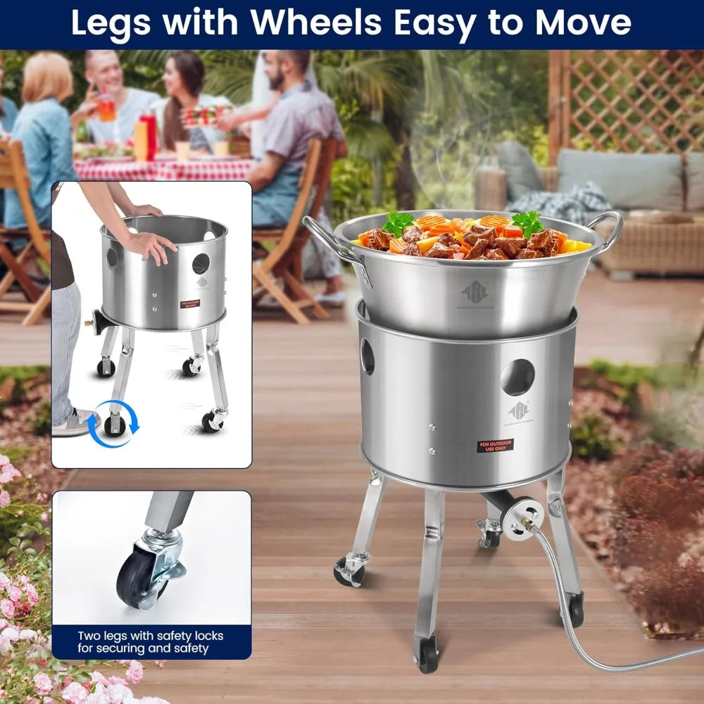 ARC Stainless Steel Propane Burner – 200,000 BTU High-Output Outdoor Stove with Wheeled Legs & 360° Windscreen