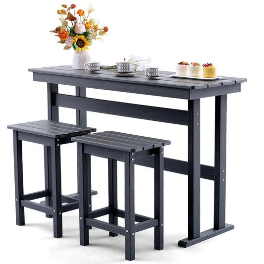 3-Piece Outdoor Bar Set – HDPE High-Top Table & 2 Chairs for Patio, Balcony, or Poolside (Gray)