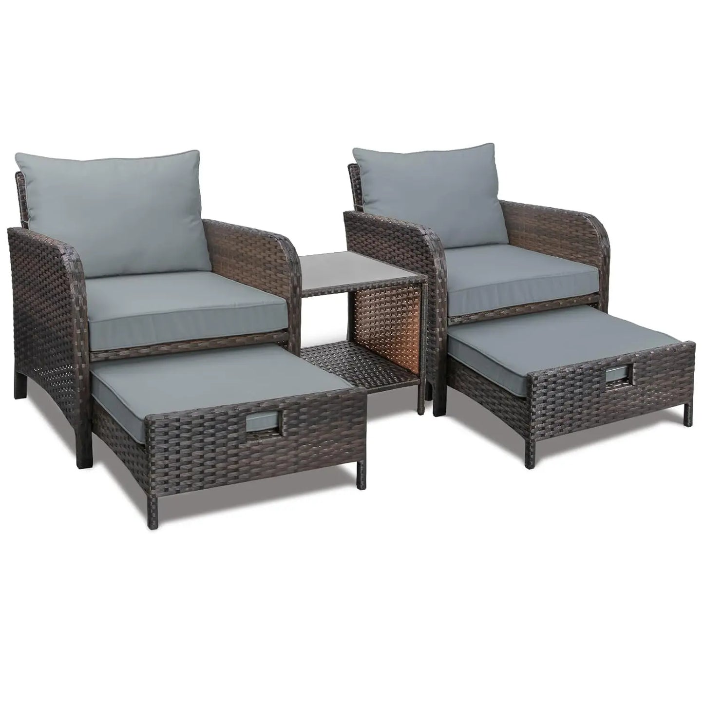 5-Piece Outdoor PE Rattan Conversation Set with Lounge Chairs & Plush Cushions