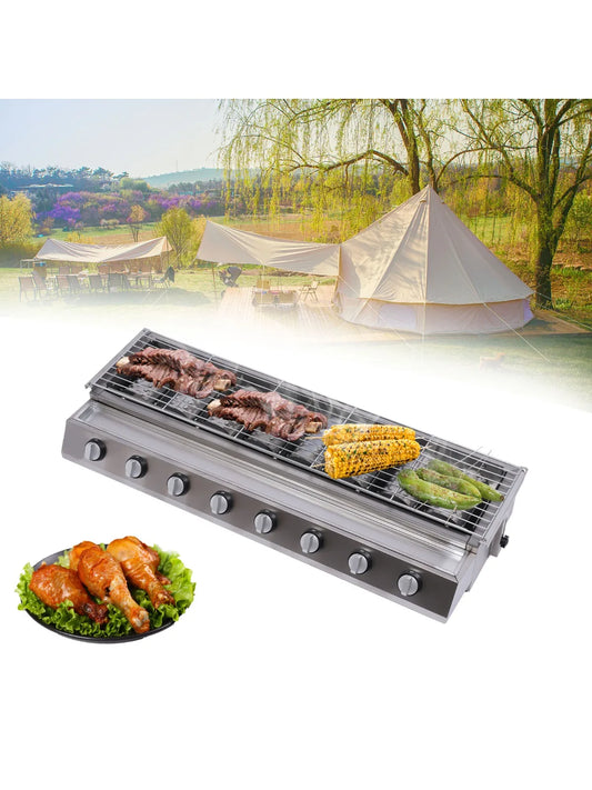 8-Burner Tabletop Gas Grill – Stainless Steel Outdoor Grill for Camping & Picnics