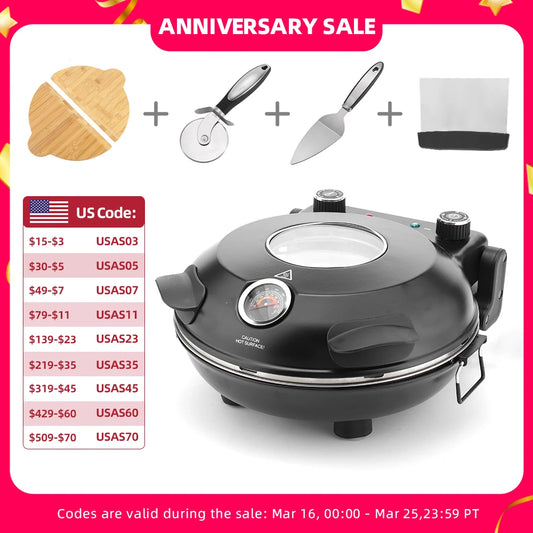 Electric Pizza Oven – Double-Sided Heating with Viewing Window (Up to 420°C)