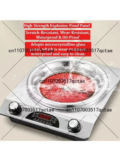 High Power Concave Induction Cooktop Ceramic Multifunctional Hot Pot BBQ Stir Fry Burner Compatible with All Pots