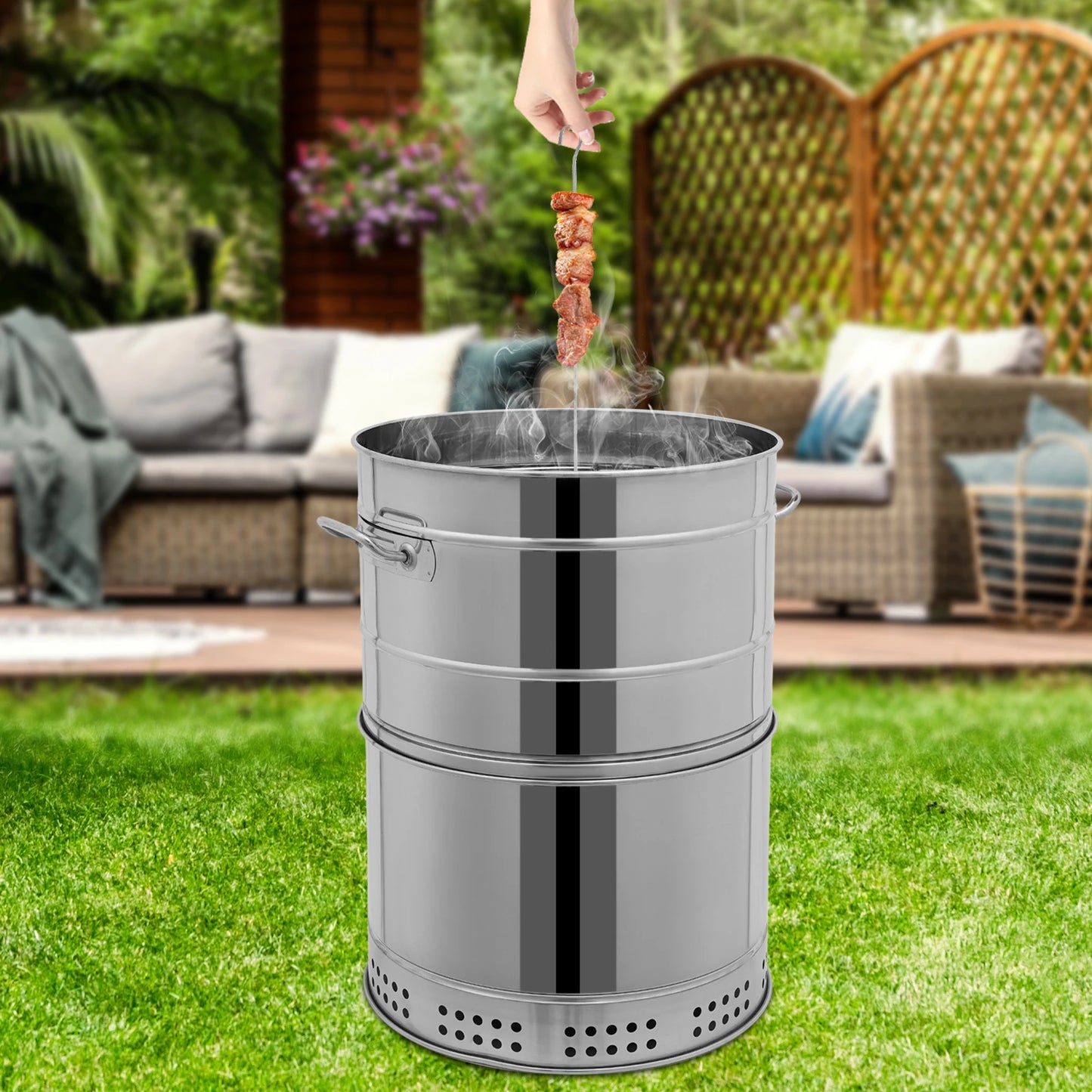 16-Inch Portable Charcoal BBQ Grill – Smokeless Vertical Rotating Kebab Machine with 50 Skewers