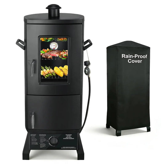 Propane Vertical Smoker with 3 Removable Shelves, Thermometer & Cover