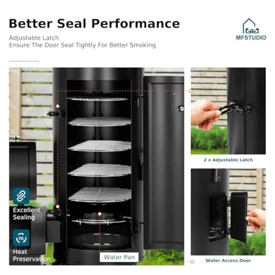 Extra-Large Vertical Offset Charcoal Smoker Grill Combo with Hanging Racks & 5 Removable Grates