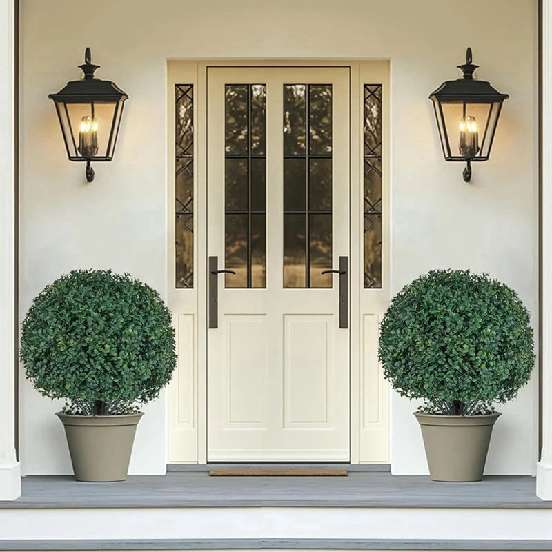2PCS Outdoor Artificial Topiary Ball Trees UV Resistant Faux Bushes Potted Plants Door Porch Decoration Artificial Ball Trees