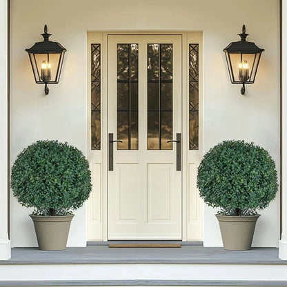 2PCS Outdoor Artificial Topiary Ball Trees UV Resistant Faux Bushes Potted Plants Door Porch Decoration Artificial Ball Trees
