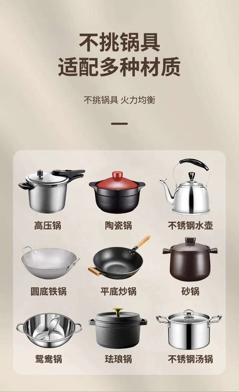 High Power Concave Induction Cooktop Ceramic Multifunctional Hot Pot BBQ Stir Fry Burner Compatible with All Pots