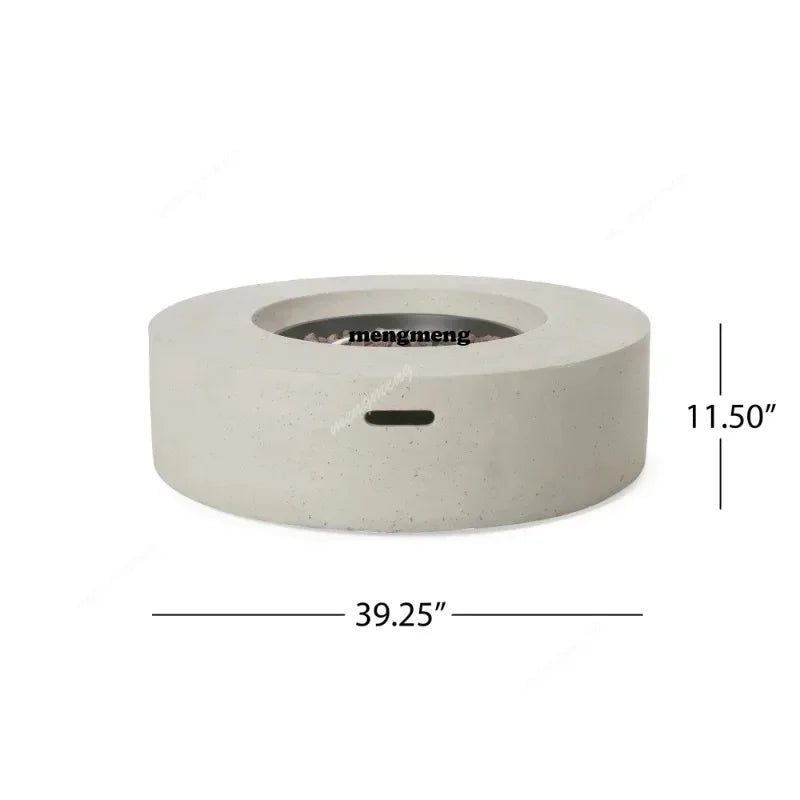 M138 Round Outdoor Concrete Propane Fire Pit-Modern Light Grey for Patio- Garden and Backyard. No Assembly Needed for Camping