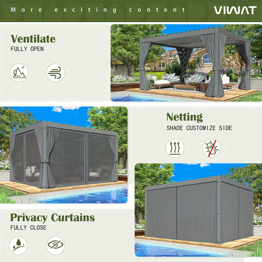 VIWAT Louvered Aluminum Pergola with Waterproof Roof, All-Weather Rust-Resistant Design (10' x 12' / 12' x 20')