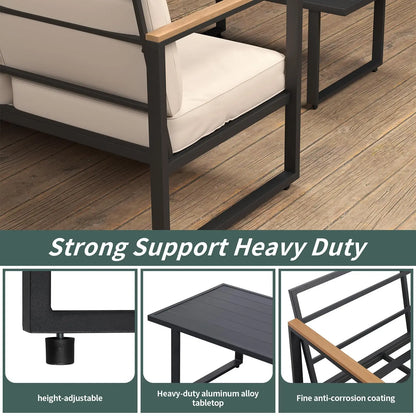 4-Piece Outdoor Patio Set, Metal Conversation Sofa with Washable Cushions, 2 Chairs & Coffee Table for Garden & Balcony