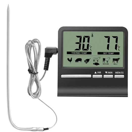 Digital Meat Thermometer with Large LCD Display & Timer – BBQ Grill, Oven & Smoker Cooking Thermometer with Alarm