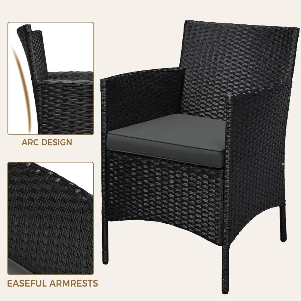 3-Piece Outdoor Patio Furniture Set, PE Rattan Wicker Conversation Set with Soft Cushions & Glass Coffee Table