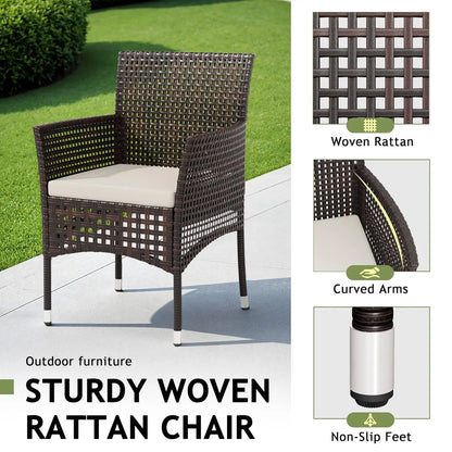 3-Piece Outdoor Patio Furniture Set, Brown/Grey, Wicker Chairs with Glass-Top Coffee Table, for Garden, Balcony & Porch