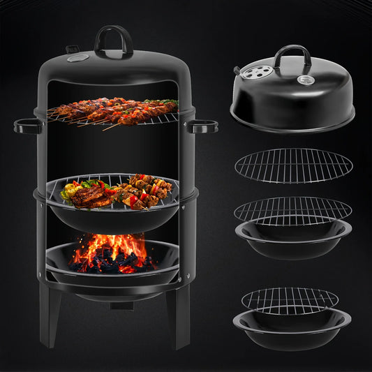 16" Portable Vertical Charcoal Smoker Grill with 3 Cooking Levels & Temperature Control