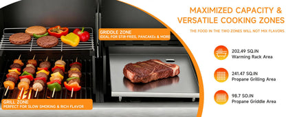 Gas Grill & Flat-Top Griddle Combo, 54,000 BTU Dual Cooking System, 5-Burner Grill Stove, Stainless Steel Panel for Outdoor Cooking.