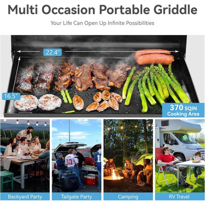 22-Inch Portable Tabletop Griddle with Hood and Ceramic Coated Cast Iron Plate, 3 Burner Flat Top Griddle, Propane Gas, BBQ Griddle.