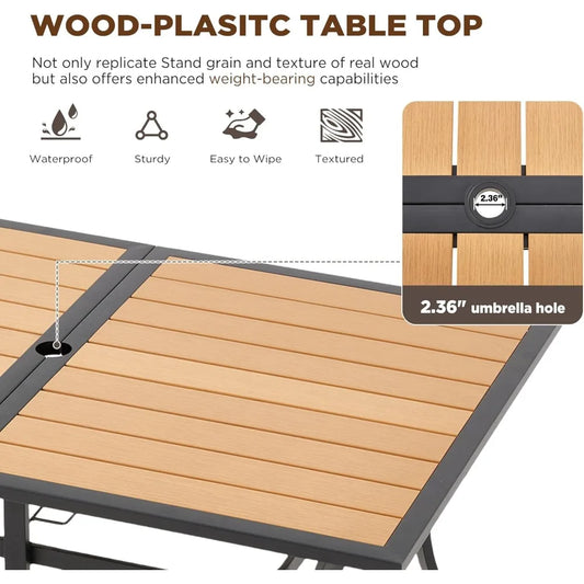 All-Weather Rattan Patio Dining Set with 60" Wood Tabletop, Cushions & Umbrella Hole (5/7/9-Piece)