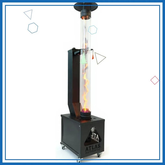 Portable Wood Pellet Patio Heater with Smokeless Flame, Wheels & Easy Cleanout.
