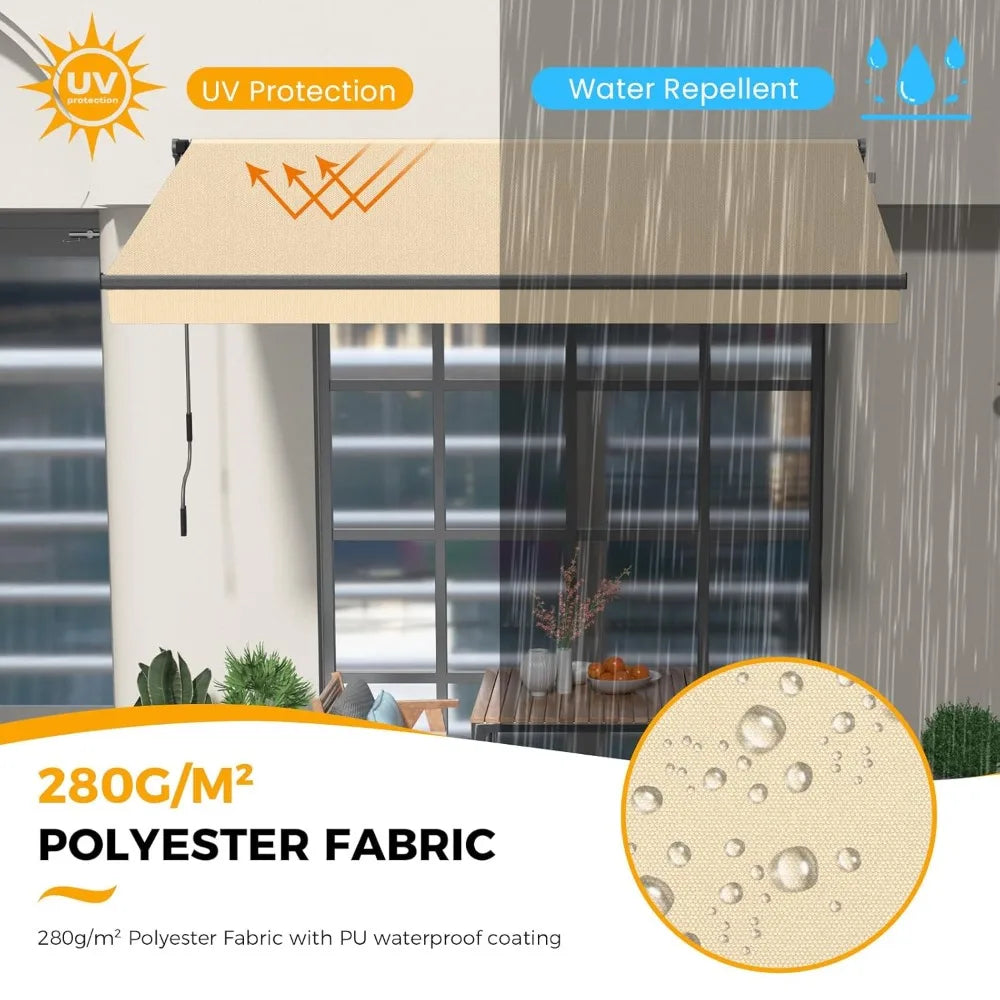 8.2' x 6.5' Retractable Patio Awning with Manual Crank & Waterproof Cover