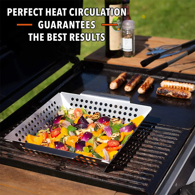 Stainless Steel Grill Basket for Vegetables – Large BBQ Grilling Basket for Charcoal & Gas Grills