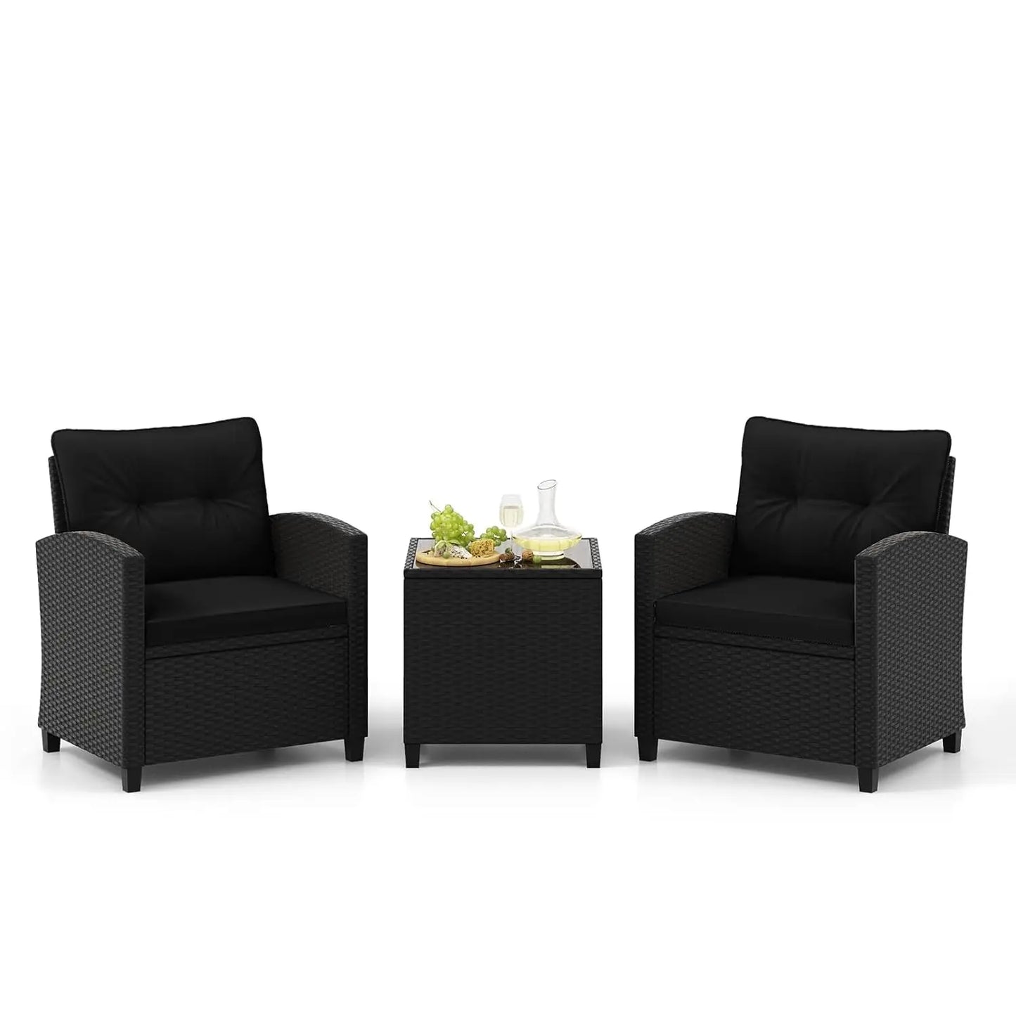 3-Piece Patio Furniture Set – PE Rattan Wicker Sofa Set with Washable Cushions & Tempered Glass Table