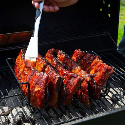 BBQ Rib Rack for Grill – Non-Stick Steel Roasting Stand Holds 4 Ribs