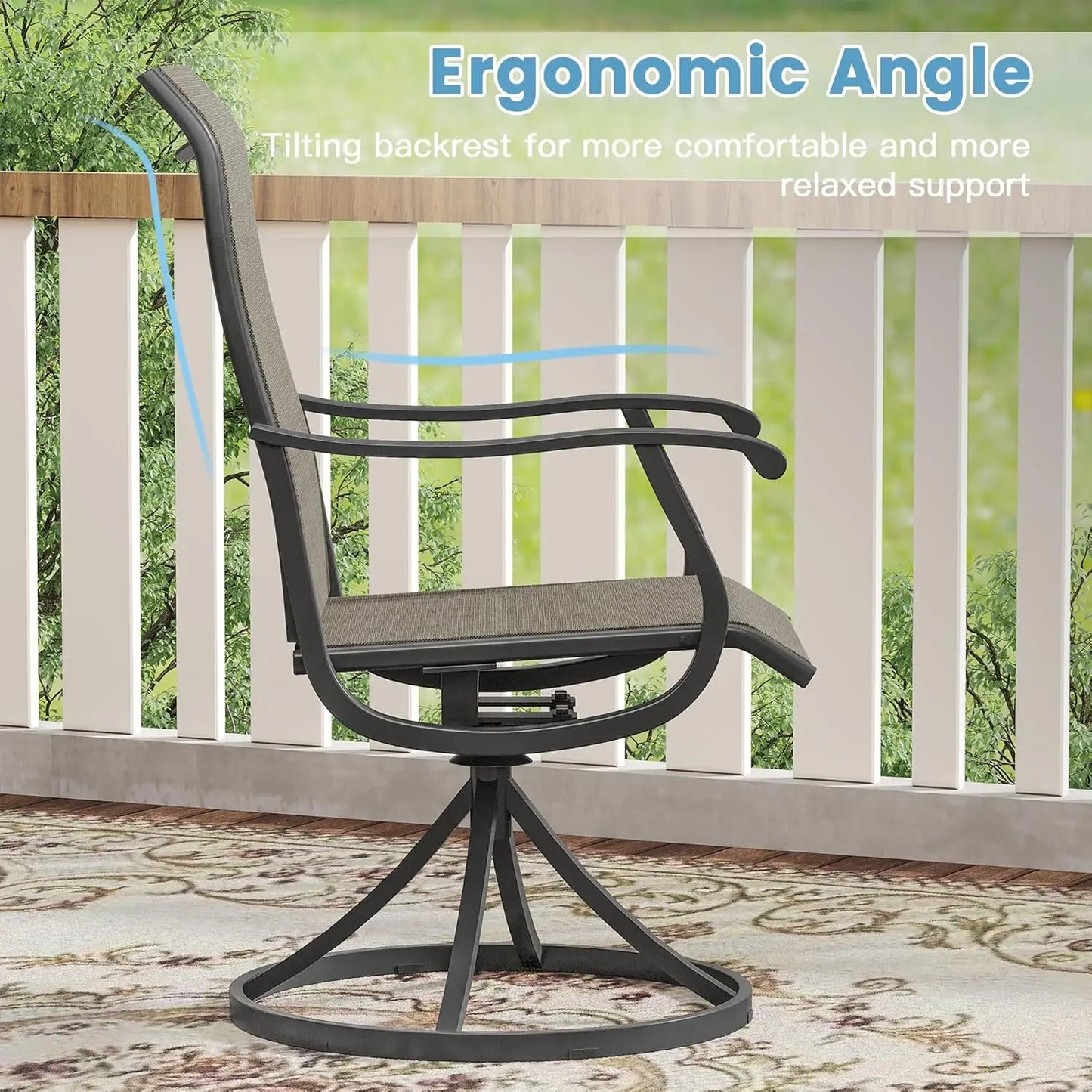 5-Piece Outdoor Dining Set with Textilene Swivel Chairs & 40.6" Round Metal Table