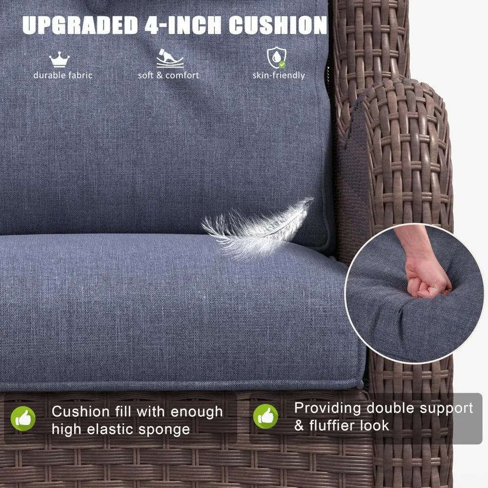 6-Piece Outdoor Patio Furniture Set – Rattan Wicker Sectional with Swivel Rocker Chairs & Ottomans