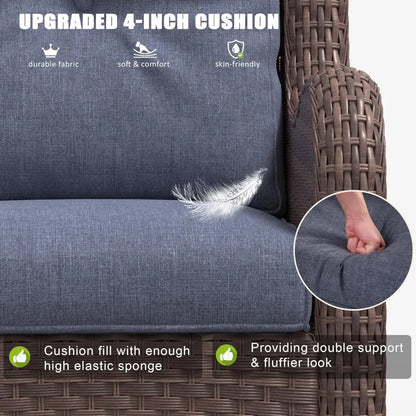 6-Piece Outdoor Patio Furniture Set – Rattan Wicker Sectional with Swivel Rocker Chairs & Ottomans