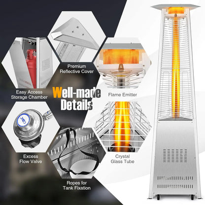 42,000 BTU Outdoor Propane Heater with Tip-Over Protection, Quartz Glass Tube, Wheels for Patio Heating