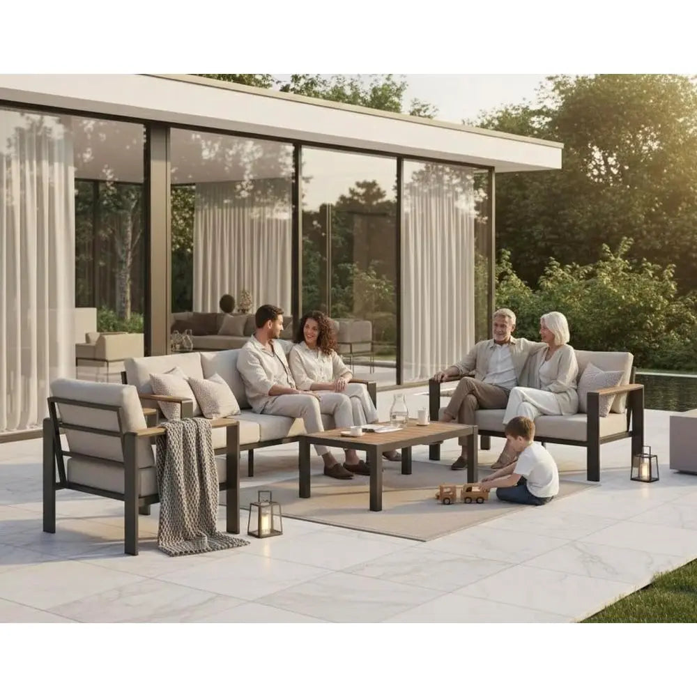 Gray 4-Piece Outdoor Patio Furniture Set with Cushions, Ideal for Balcony, Deck & Poolside