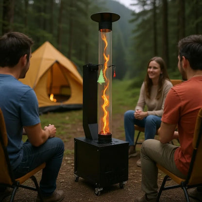 Portable Wood Pellet Patio Heater with Smokeless Flame, Wheels & Easy Cleanout.