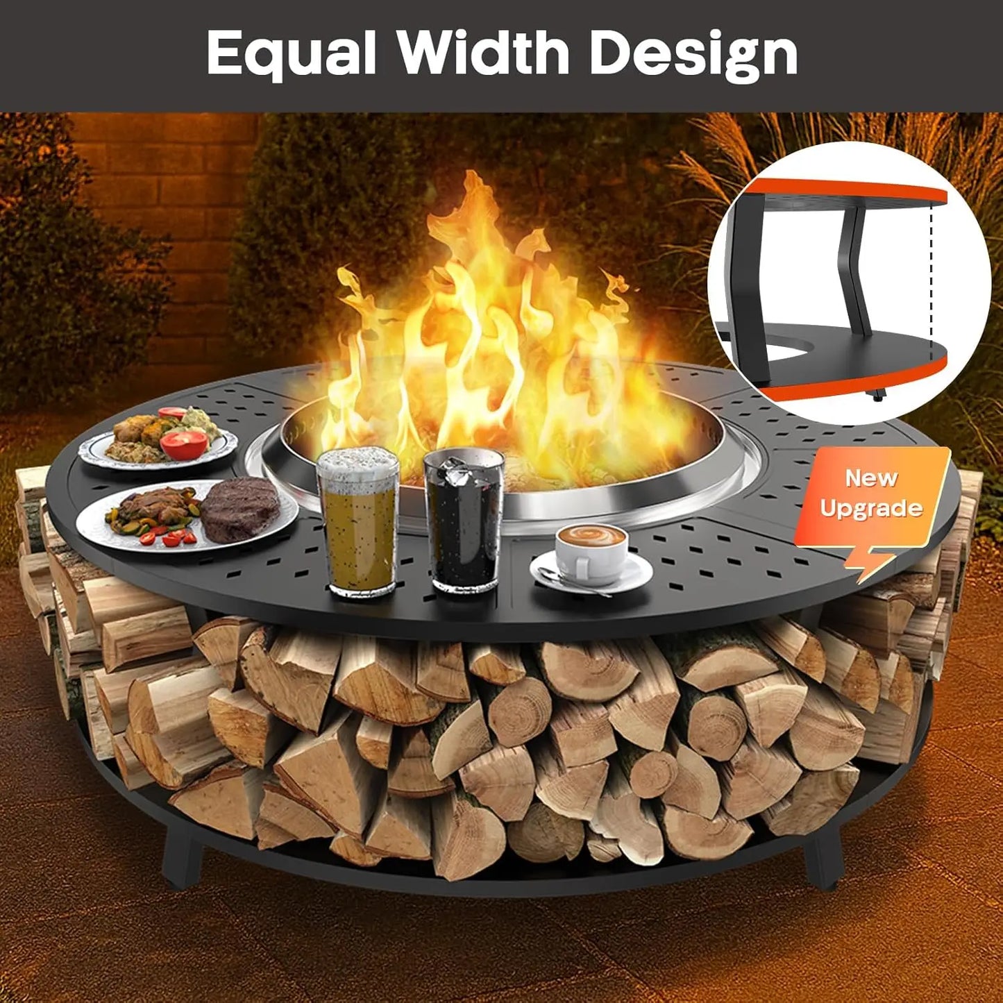48" Fire Pit Tabletop for Solo Stove Yukon, Bonfire & Tiki, Portable Protective Barrier Equal Width Design with Firewood