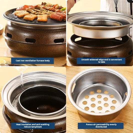 Korean-Style Round Portable Charcoal BBQ Grill – Tabletop Grill for Outdoor, Camping, Backyard & Picnic Cooking