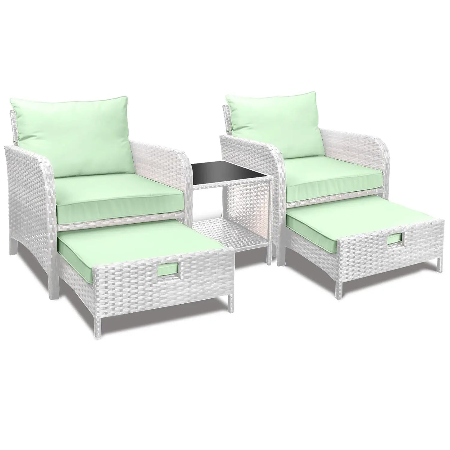 5-Piece Outdoor PE Rattan Conversation Set with Lounge Chairs & Plush Cushions