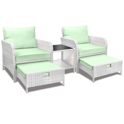 5-Piece Outdoor PE Rattan Conversation Set with Lounge Chairs & Plush Cushions