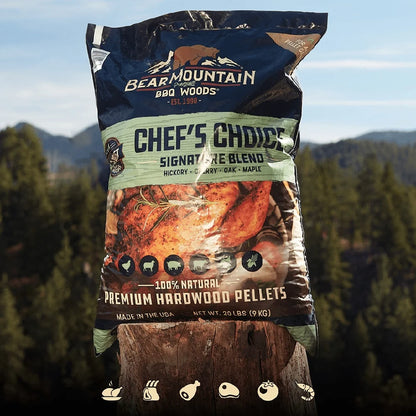 Chef Choice BBQ Wood Pellets- Signature Blend 20lb All-Natural Hickory Cherry Oak Maple Hardwood Premium Grilling Smoking Flavor