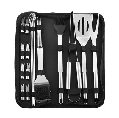 Stainless Steel BBQ Tool Set – Outdoor Grill Accessories Kit with Portable Storage Bag