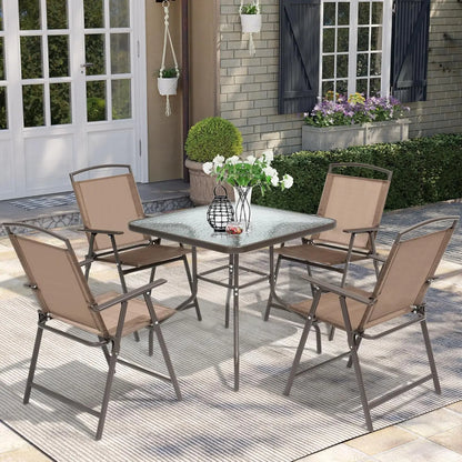 5-Piece Outdoor Dining Set, Patio Table & 4 Folding Chairs, Metal Furniture Set