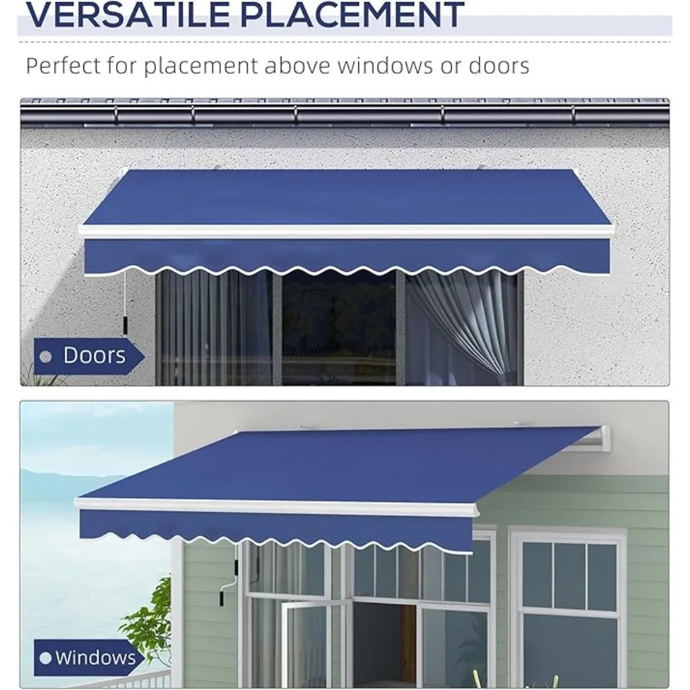13' x 8' Retractable Patio Awning with Manual Crank & UV-Resistant Fabric