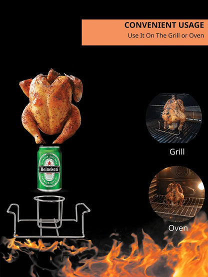Beer Can Chicken Holder – Stainless Steel Chicken Roaster Stand with Handle for Grill & Smoker