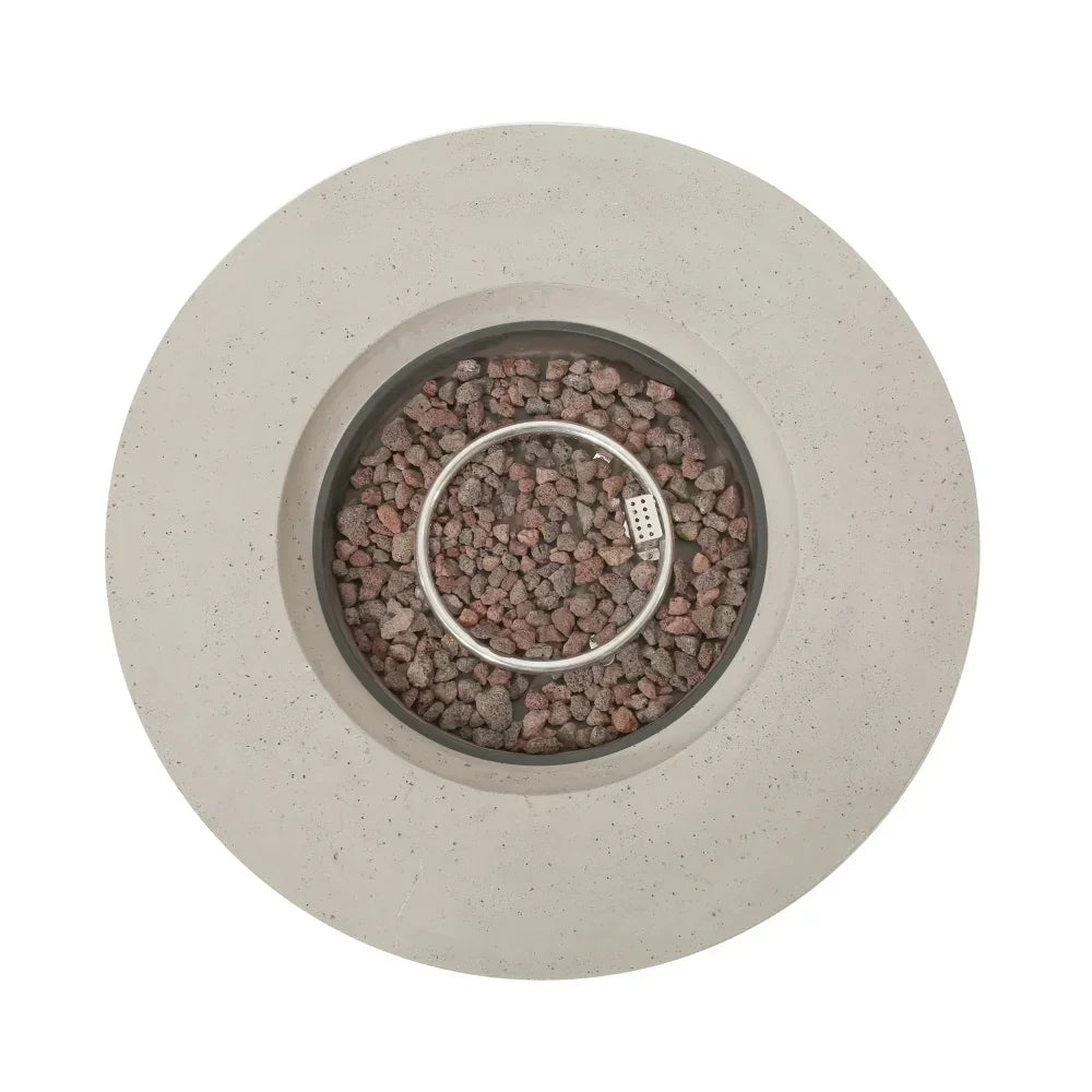 M138 Round Outdoor Concrete Propane Fire Pit-Modern Light Grey for Patio- Garden and Backyard. No Assembly Needed for Camping