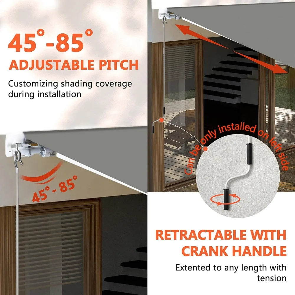 12' x 10' Manual Retractable Outdoor Awning with Crank Handle & Canopy for Patio, Deck & Backyard