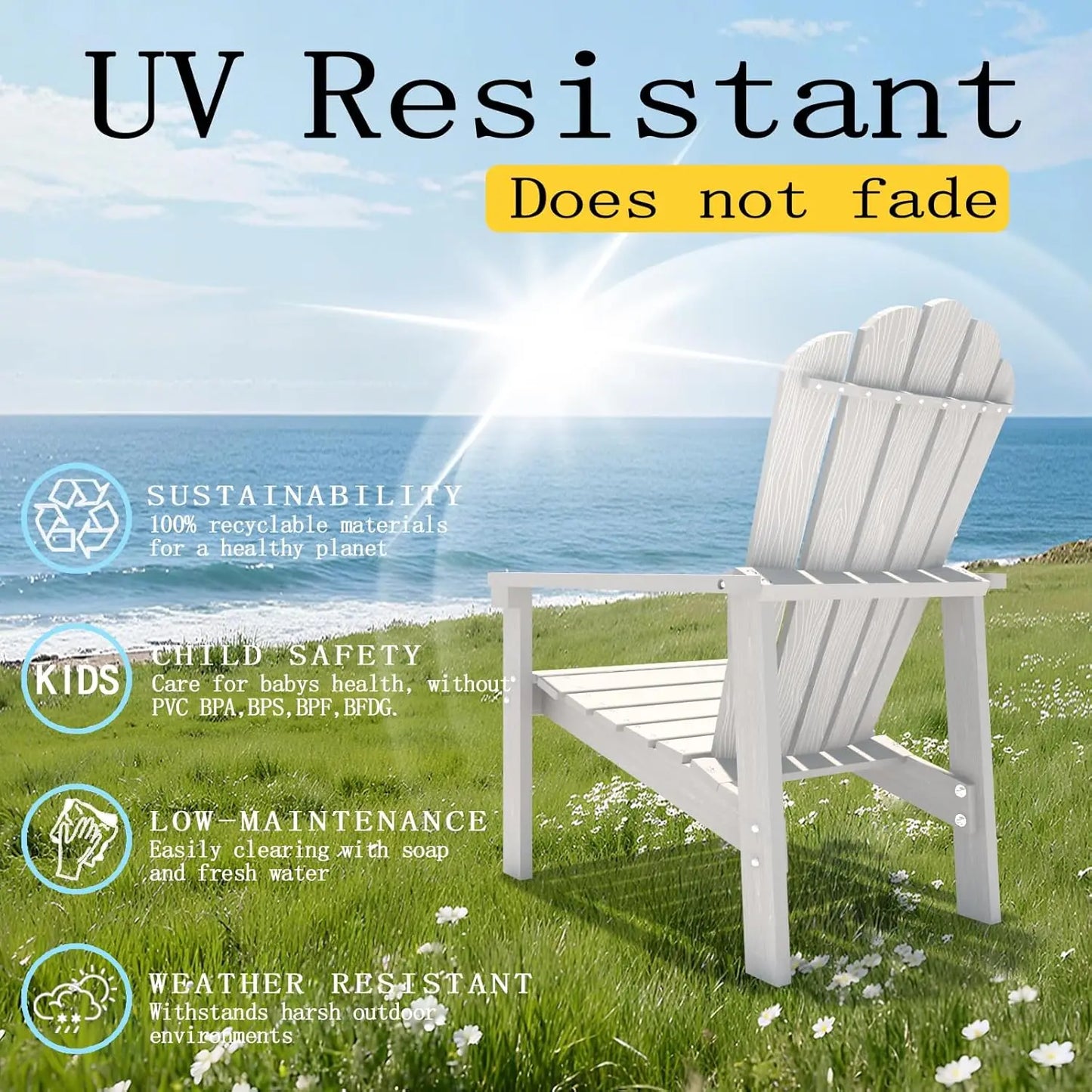 Set of 4 Stackable Adirondack Chairs – HDPE All-Weather Outdoor Chairs, Durable & Space-Saving