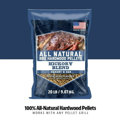 100% All-Natural Hardwood Hickory Blend BBQ Grilling Pellets, 20 Pound Bag