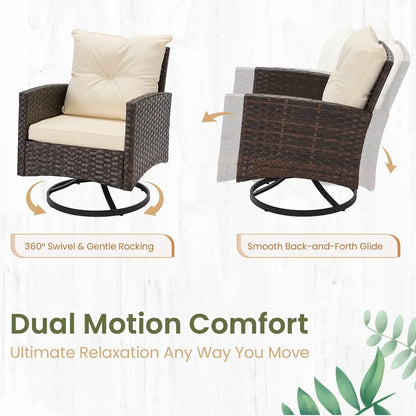 3-Piece Outdoor Patio Bistro Set, 360° Wicker Swivel Rocking Chairs with Side Table, Comfortable Outdoor Seating